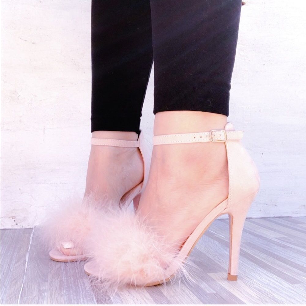 Pretty blush real fur heels